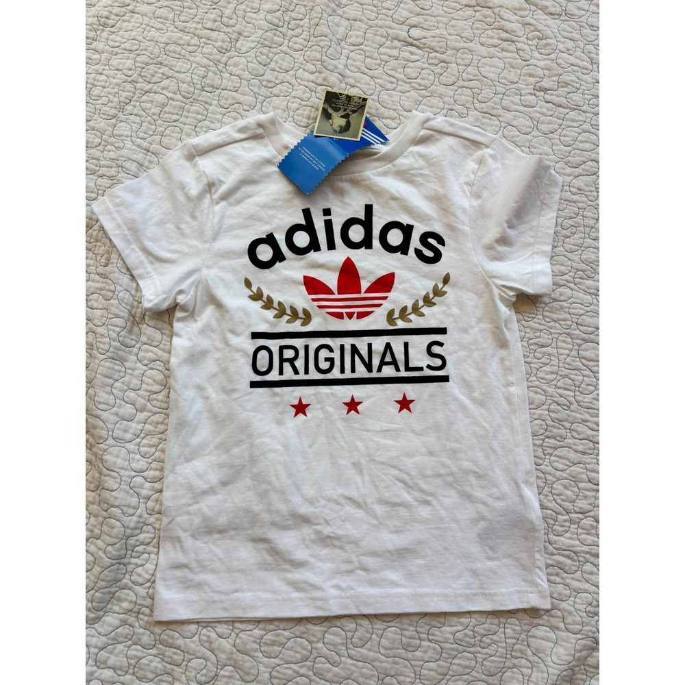 Adidas Originals Boys White Graphic T-Shirt Red Trefoil Small